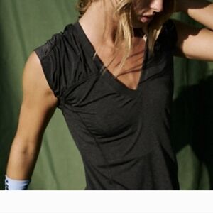 Free People Black V-neck Cap Sleeve Top